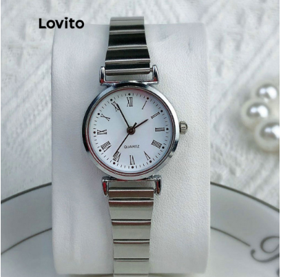 Lovito Casual Plain Texture Metal Digital Quartz Watch for Women LNA13089 (Silver)