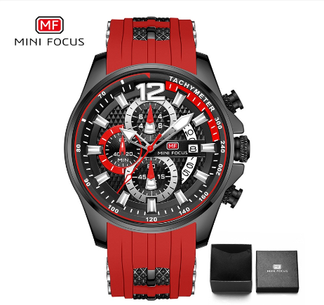 Mini Focus Fashion Watch Men Waterproof Quartz Chronograph Silicone Sports Business Watch BLACK RED
