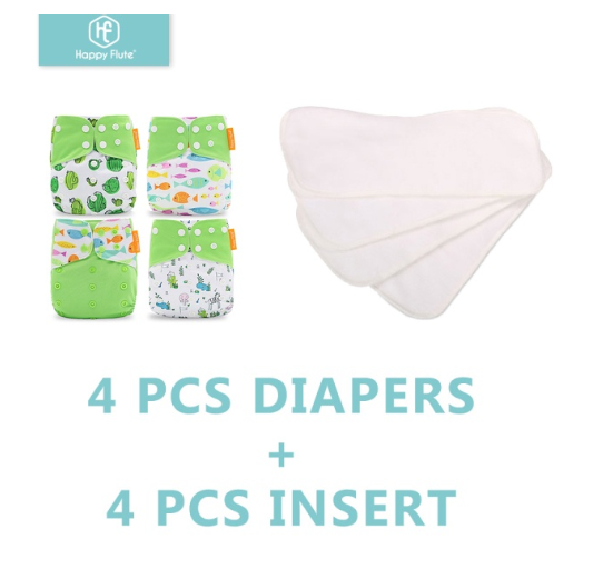 Happyflute 4Pcs Pocket Diapers Plus 4 Pcs Microfiber Insert Reusable Washable Ecological Cloth Diaper Fit 3 15kg Baby Set 20