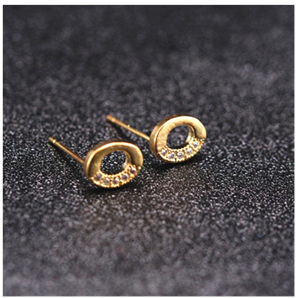 Ins Gold Plated Diamond Earrings Korean letter inlaid Zircon Earrings Fashion Earrings O