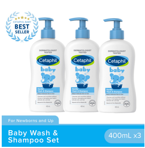 Cetaphil Baby Gentle Wash & Shampoo Pump - 400ml x 3