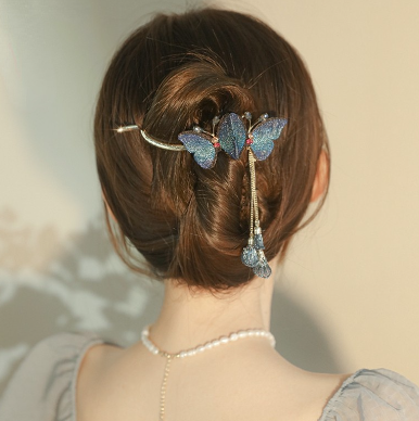 Korean Style Embroidery Butterfly Hairpin Tassel Butterfly Hair Clip Exquisite Back of The Head Hair Claw