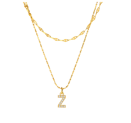 Vnox Double Layered Letter Initial Pendant Necklace,Gold Plated Shiny Zircon Alphabet Charm Necklace for Women Z