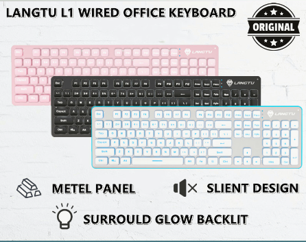 LANGTU L1 Wired Membrane Gaming&Office Keyboard,LED Backlit Quiet Keyboard for Office,Metal Panel