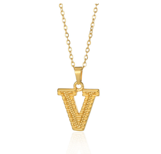 Stainless Steel Capital Initial Letter Necklaces For Women A-Z Alphabet Pendant Necklace V