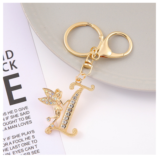 Exquisite Elf Letter Metal Keychains Luxury Gold Color Rhinestone Alphabet Keyrings For Men Women Handbag Ornaments Gifts I