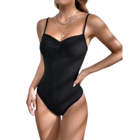 Lovito Women Sexy Plain Pleated Bodysuit LNL43189