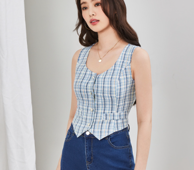 Lovito Women Elegant Gingham Button Front Tank Top L65ED057 Blue