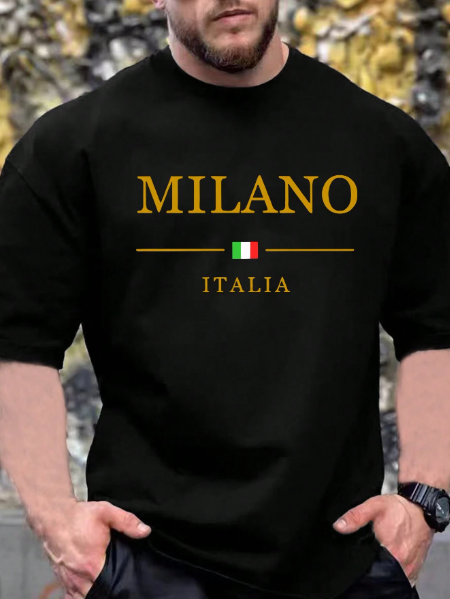 Men's Plus Size Casual Letter Printed T-Shirt, Summer