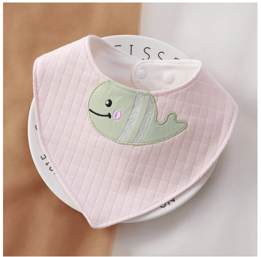 Newborn Cotton Soft Bibs 3 Layers Cartoon Pattern Triangle Scarf Boys Girls Baby Bib Burp Hidden Buttons 360 Degree Rotatable 0-3 Y NB12