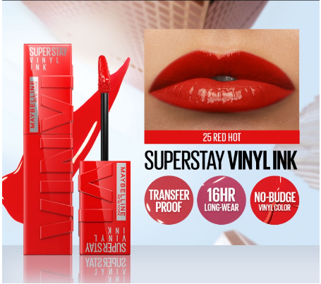 Maybelline Superstay Vinyl Ink Liquid Lipstick (Nude Shock, Long Lasting, Waterproof)  Red-Hot