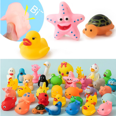 9PCS Cute Animals Baby Bath Toy Duck Fish Colorful Soft Rubber Float Squeeze Sound Swimming Water Toy Beach Toys for Baby
