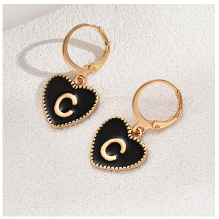 1 Pair Letter Heart Earring Gold Color Hoop Earrings For Women Fashion Alphabet Dangler Initials Ear Accessories Jewelry Gifts C