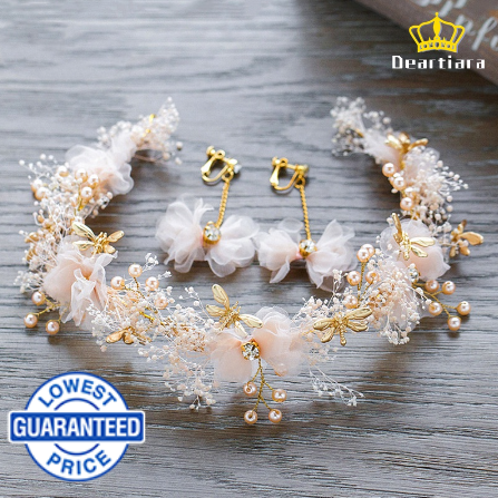Deartiara Fairy Headpiece Flower Crown Earring Set Wedding Hair Accessories