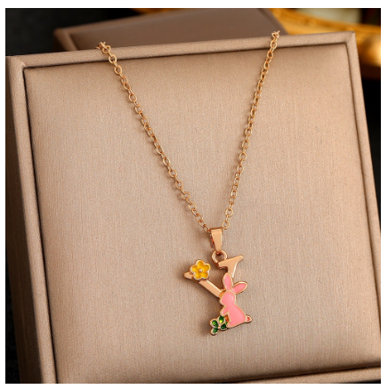 26 Letter Gold Pendant Necklace Dropped Oil Flower Animal Letter Necklace Fashion Men's and Women's Gift Wholesale Y