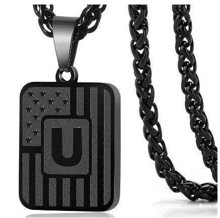 Gun Black 26 Letter Square Plate Stainless Steel Pendant Necklace Fashion Men's and Women's Jewelry Wholesale U