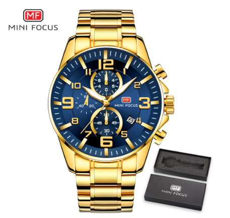Mini Focus Quartz Watch Men Luxury Brand Business Sports Waterproof Chronograph Luminous Fashion GOLD BLUE