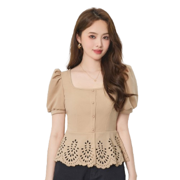 Lovito Elegant Plain Eyelet Embroidery Button Front Blouse for Women L74ED377