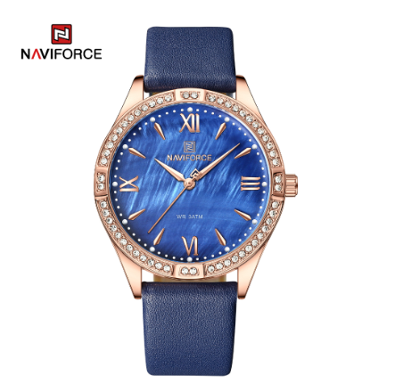 Naviforce NF5038 Women Luxury Brand Fashion Ladies Quartz Diamond Simple Rose Gold Wrist WatchDARK BLUE