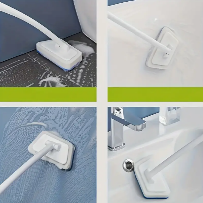 1set Extendable Tub & Tile Scrubber With Long Handle And 3 Sponge Heads - Easy-to-Replace, Multi-Functional For Bathroom And Kitchen Cleaning, Wall And Floor Brush