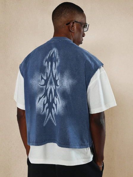 SUMWON Washed Crop Tank Top With Embroidery Design & Graphic Print