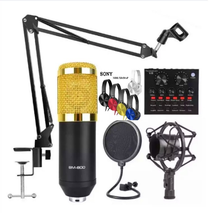 Original Meet BM-800 Condenser Microphone Kit With V8 Sound Card and Sony Headphone