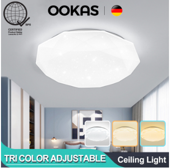 Ookas LED Modern Diamond Ceiling Lights Tri Color For Living Room Light For Bedroom