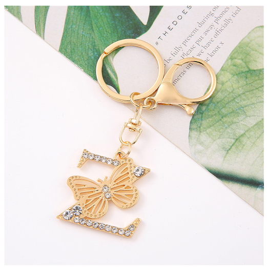 1Pcs Fashion Hollow Butterfly 26 Letter Keychains Luxury Rhinestone A-Z Initials Metal Keyrings Car Key Holder Bag Accessories Z