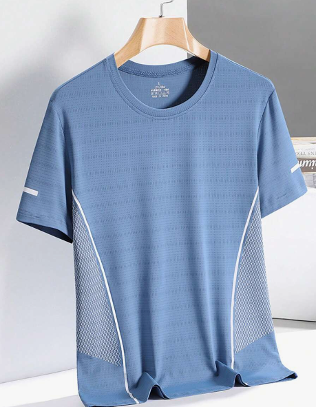 1pc Men Short Sleeve Sports T-Shirt, Quick-Drying Ice Silk Fabric, New Casual Outdoor Tee