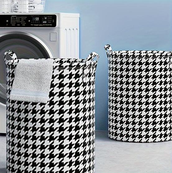 Dirty Clothes Storage Basket Dirty Clothes Basket Folding Fabric Household Houndstooth ins Oversized Bathroom Organizing Bucket