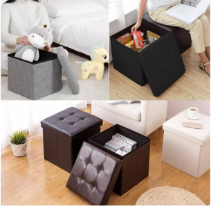 Icon Leather Ottoman Storage Box Stool Rectangular Storage Stool Sofa Folding Storage Chair