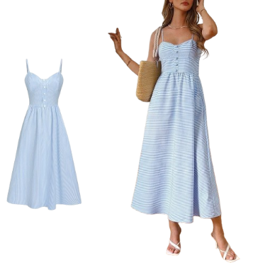 Lovito Women Structure Line Button Front Dress L68ED150 (Light Blue)