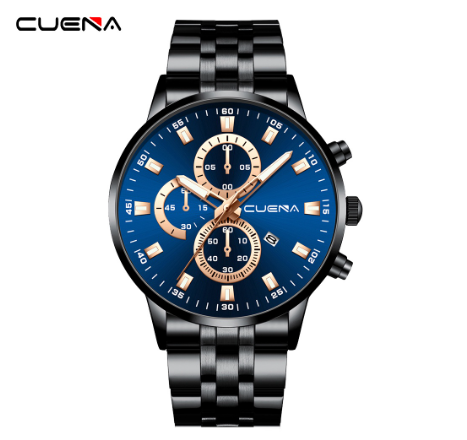 CUENA Men's Watches Original Brand Luxury Business Analog Quartz Waterproof 6025 BLACK BLUE ROSEGOLD