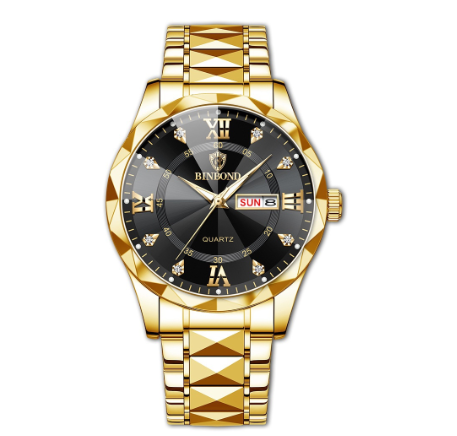 Binbond Original Men's Luxury Stainless Steel Waterproof Fashion Business Watch Luminous Dual Calendar Quartz Wrist Watch M4