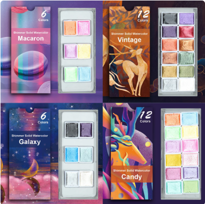 6/12 Colors Metallic Watercolor Paint Set Pearlescent Solid Pigment For Painting Stationery Drawing Art Supplies Graffiti Tool