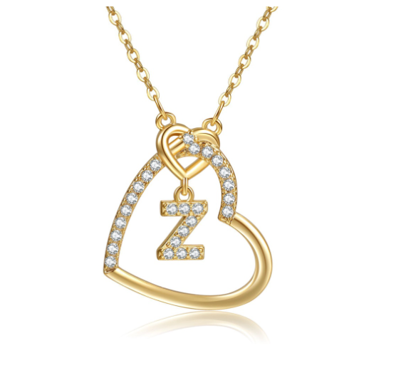 A-Z Letter Necklaces Fashionable Heart Pendant Accessories Women's Necklace Z