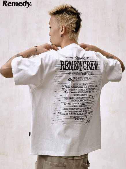 Remedy Summer Chinese Style Letter Printed Boxy Fit Short Sleeve T-Shirt For Men, American Trendy Tee