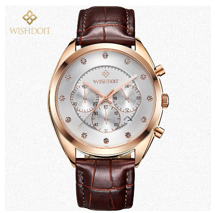 WISHDOIT Watch For Men Original Waterproof Leather Strap Business Quartz Fashion Luminous Wristwatch WHITE 2