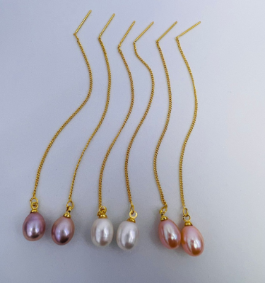 Natural Freshwater Earrings Simple Tassel Ear Line for Women