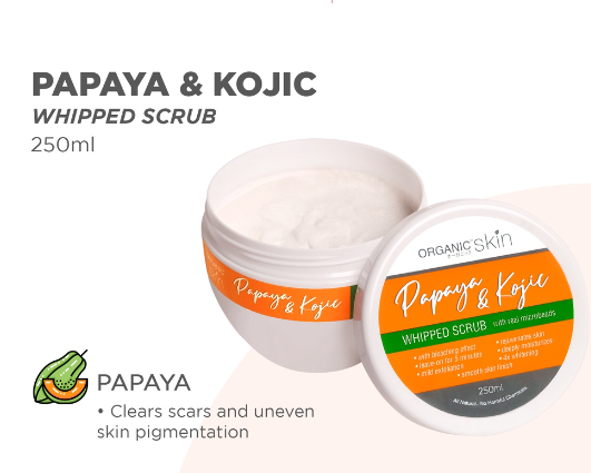 Organic Skin Japan Papaya & Kojic Whipped Bleaching Body Scrub 250ml Whitening Exfoliating Scrub