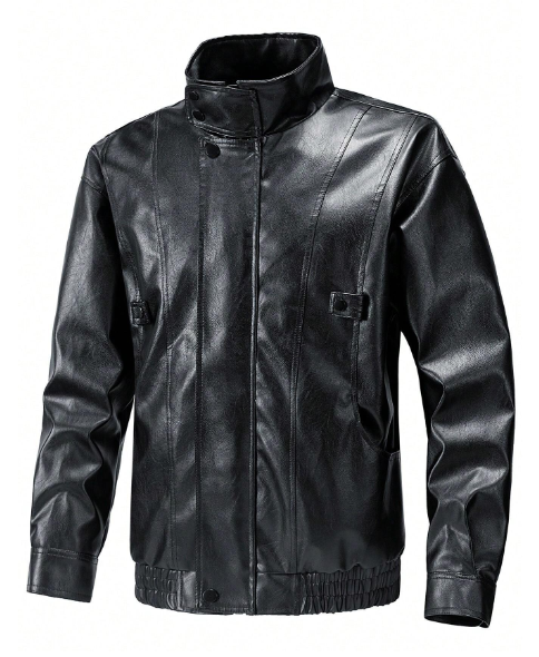 Tai Tong Miao Men's Spring Autumn PU Leather Zip-Up Jacket Coat