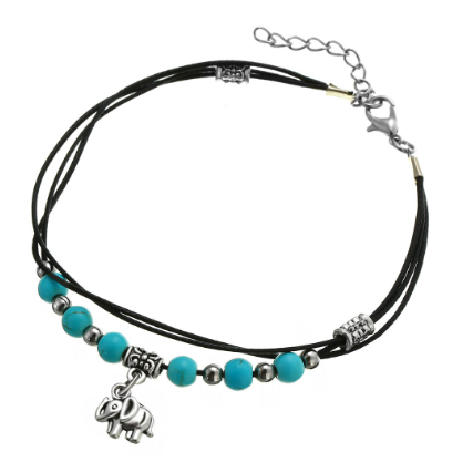 Turquoise Bead Elephant Chain Anklet Bracelet
