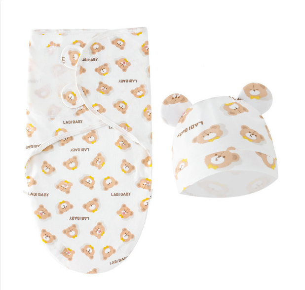 Cotton Newborn Sleeping Bag Baby Swaddle Blanket Pack Hat Adjustable Baby Set Newborn Sleeping Bag Plain Blanket D9
