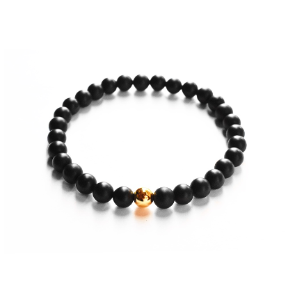Matte Black Onyx Stone Bracelet with 18K Gold Plated Bead