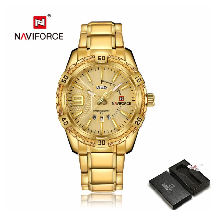 Naviforce NF9117 Men Original Brand Stainless Steel Fashion Sport Full Steel Quartz Waterproof Gold With Original Box Watch FULL GOLD