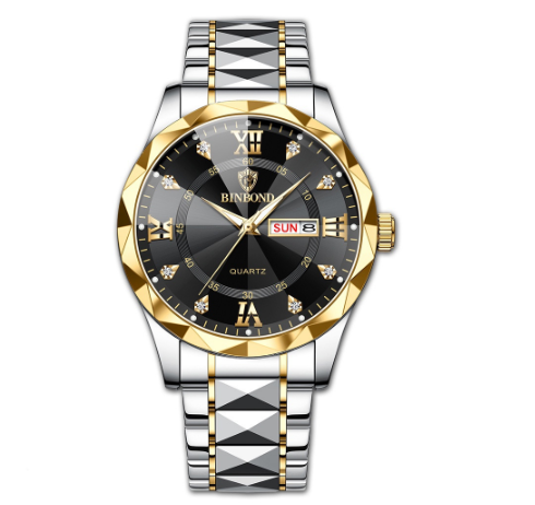 Binbond Original Men's Luxury Stainless Steel Waterproof Fashion Business Watch Luminous Dual Calendar Quartz Wrist Watch M3
