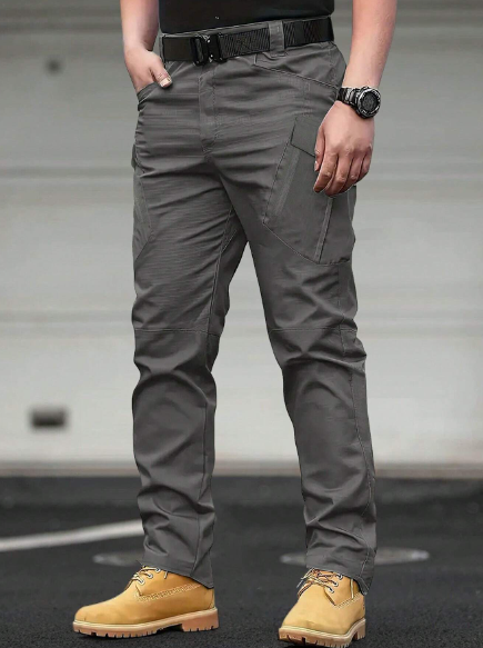 Manfinity Homme Men Fashionable Casual Solid Color Pocket Design Versatile Straight Trousers