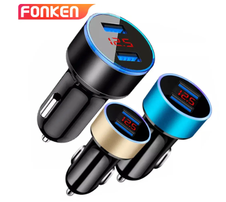 FONKEN USB Car Charger 2 Port LED 3.1A Universal Phone Fast Charging for iPhone Samsung Automobile Mirror Dual Charge Adapter