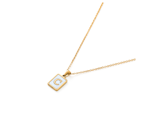 St.kunkka Stainless Steel Gold Letter Pendant Necklace Ladies A-Z Letter Necklace for Gift C