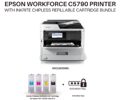 Epson WF-C5790 Printer with Inkrite Chipless Refillable Cartridge and Activation Key